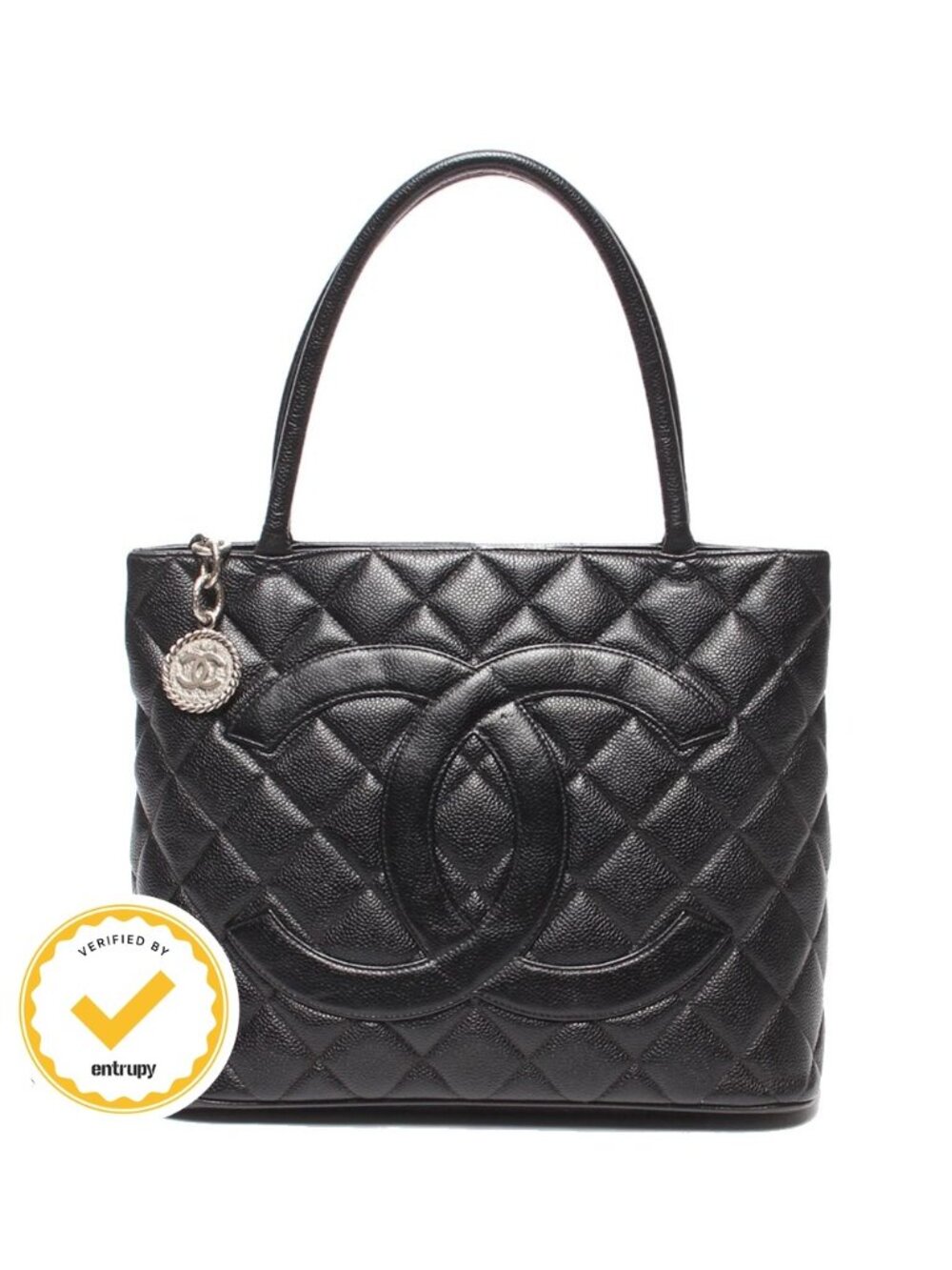 Chanel Tote Bag Silver Caviar Leather Quilted Reissue
